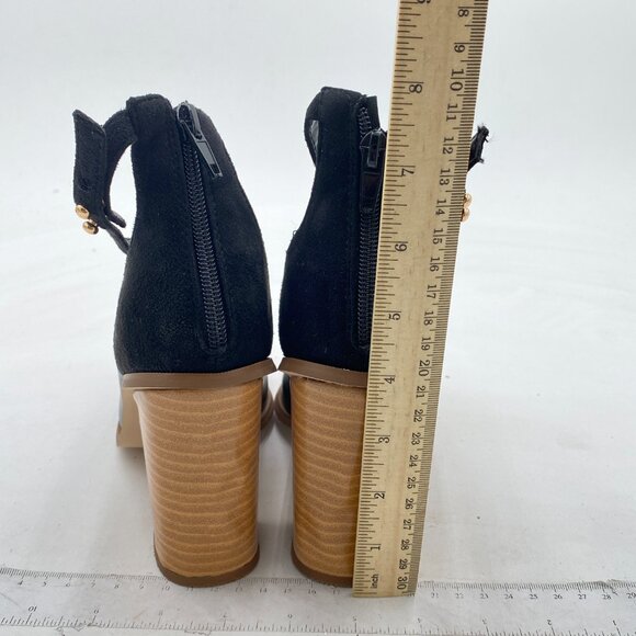 FSJ Black Classic Ankle Strap Ankle Boot Pointed Toe Chunky Heel Pump Dress Shoe